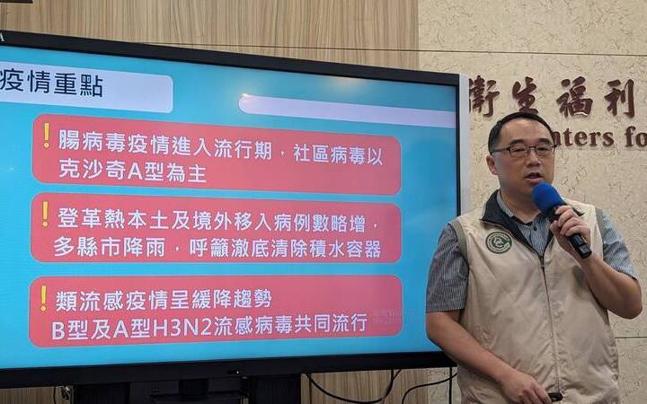 疾管署疫情中心主任郭宏偉23日表示，16至22日新增7例本土登革熱，均居住高雄市，且南部縣市登革熱病媒蚊指數上升，呼籲落實病媒蚊清除。圖/取自中央社