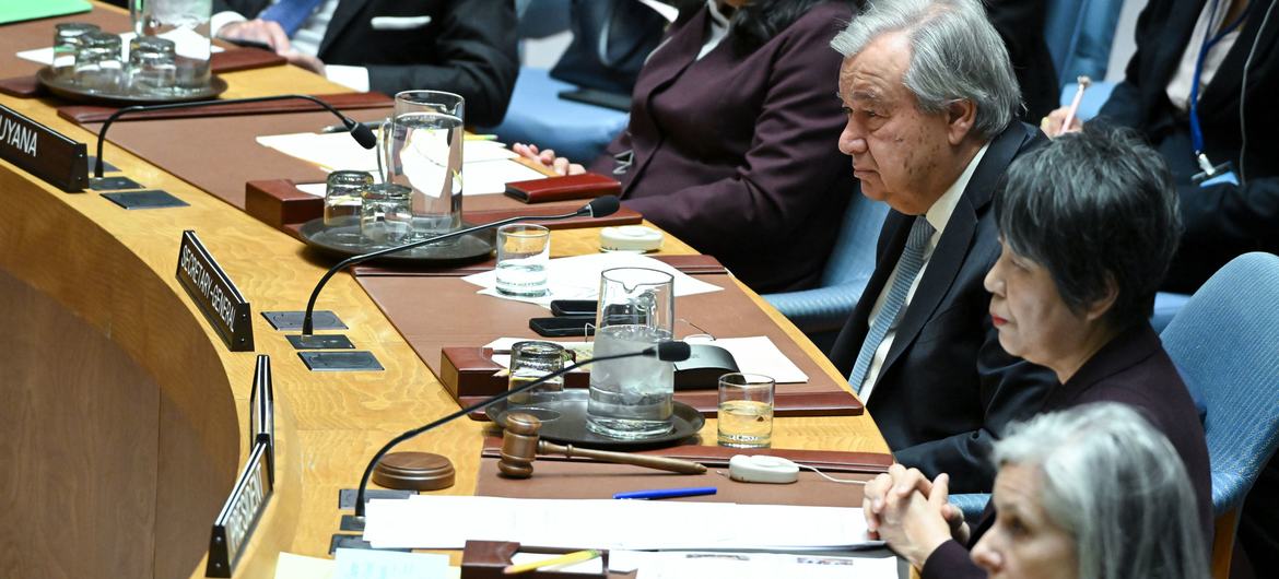 聯合國秘書長古特雷斯18日參加一場關於核裁軍和防擴散的安全理事會會議。圖/ 取自UN News