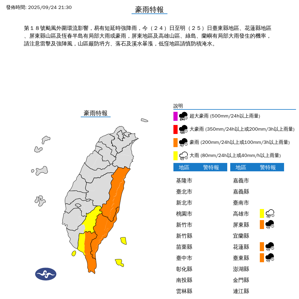氣象署發布豪雨特報。圖/取自中央氣象署