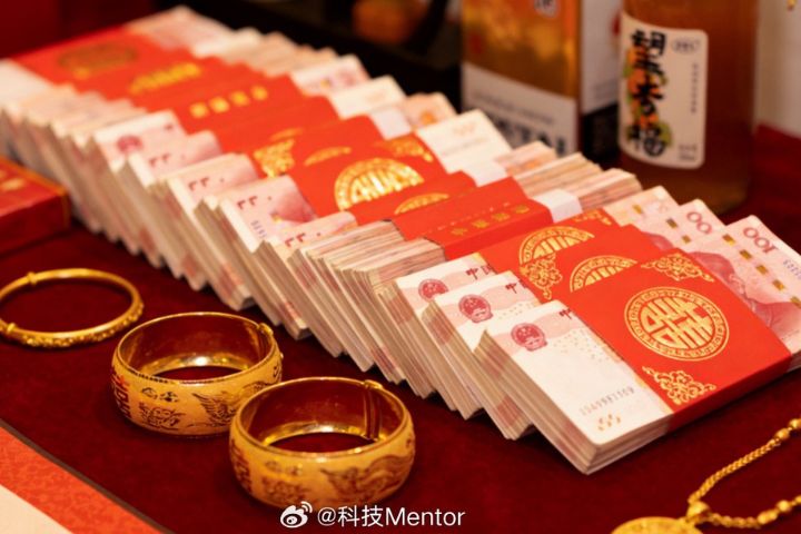 大陸各地彩禮差異極大,如江西、福建部分地區普遍超過20萬元人民幣,6萬元提議恐僅具象徵意義。圖/取自科技Mentor微博