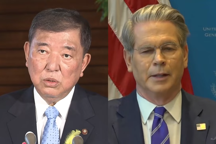 日本首相石破茂（左）周五將在東京會晤美國財長貝森特（右）。圖/取自TBS News《YouTube》官方頻道