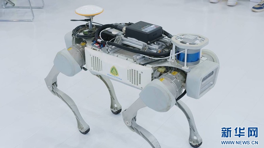 重慶郵電大學展示的智能巡檢機器狗。圖/取自新華網