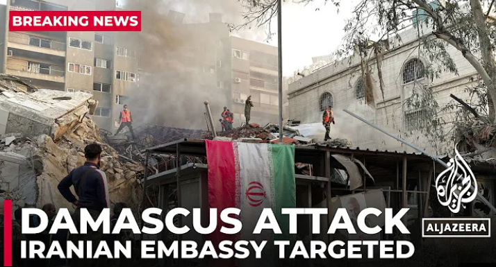 伊朗駐敘利亞大使觀遭到以色列空襲造成多名軍官喪生。圖/翻攝自半島電視臺YT頻道