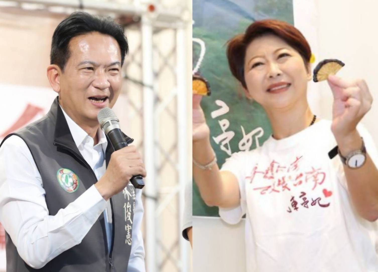 台南市截至初選登記前,就是林俊憲(左)與陳亭妃登記,初選「憲妃對決」已難免。圖/取自中央社、臉書