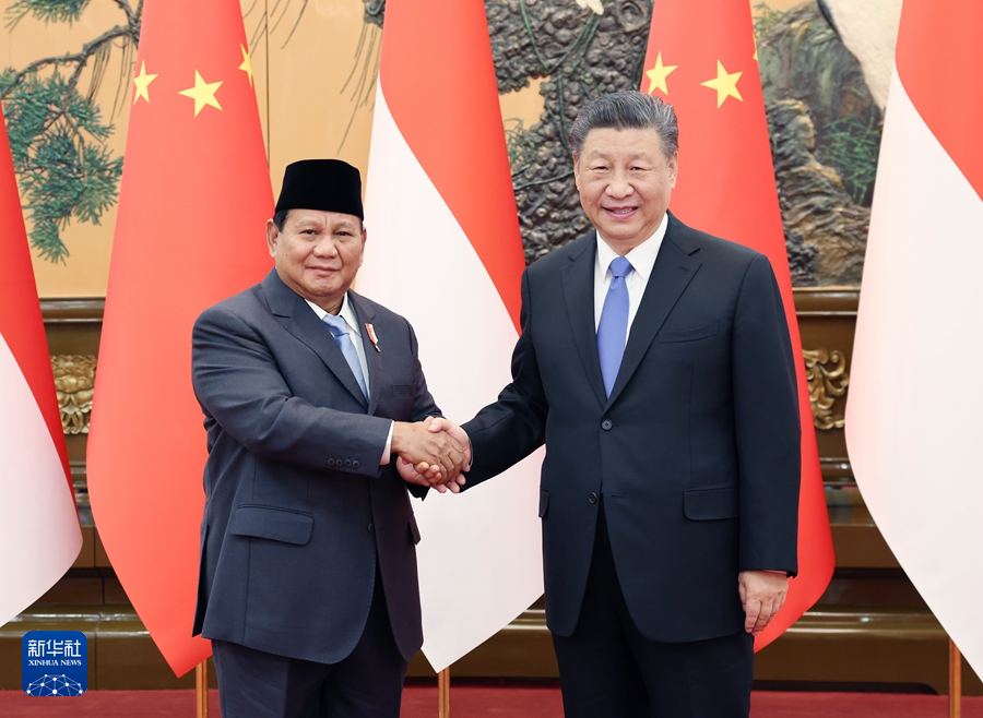 4月1日下午，習近平接見印尼當選總統普拉博沃。北京近年加強與東南亞的投資與合作，逐漸見到成效。圖/取自新華社