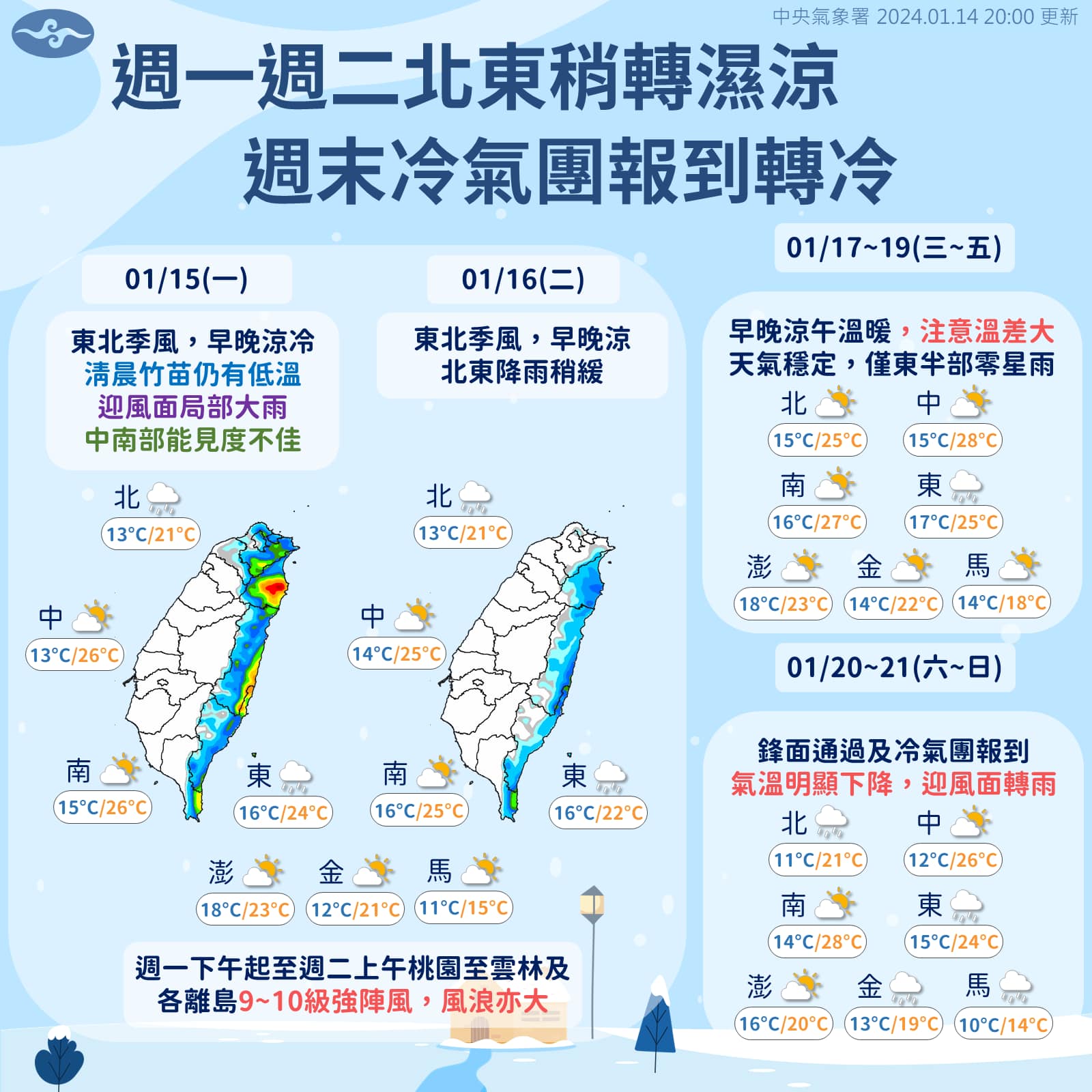 近日天氣預測。圖/取自中央氣象署