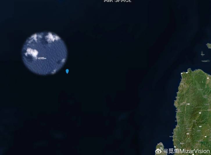 大陸覓熵科技發布衛星圖像顯示，大陸航母已在菲附近海域。圖／取自覓熵MizarVision