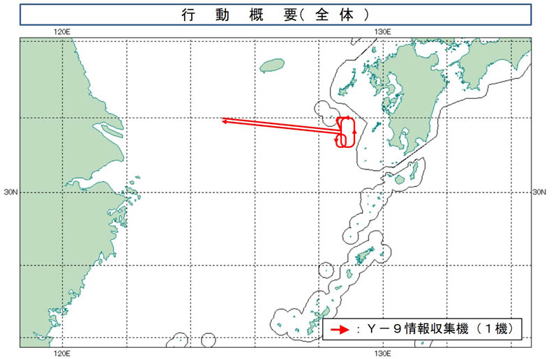 大陸軍機的飛行路線圖。圖/取自日本防衛省官網