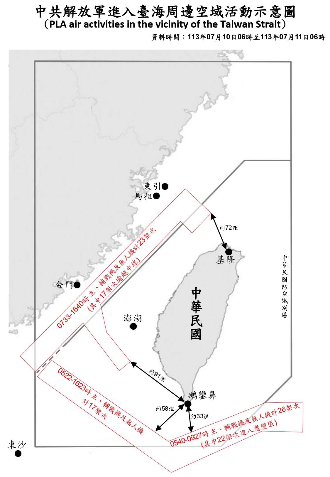 中共解放軍進入台海周邊示意圖。圖/取自國防部