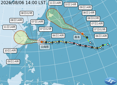 西太平洋雙颱行進預測路徑。圖/取自中央氣象署