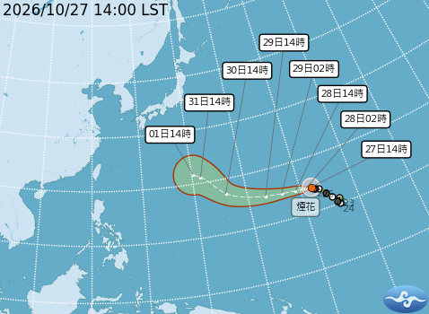 煙花颱風預測路徑。圖/取自中央氣象署