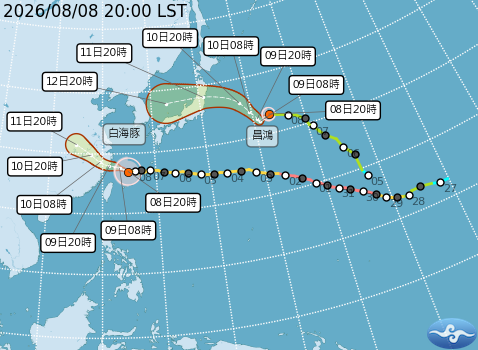 西太平洋雙颱預測路徑。圖/取自中央氣象署