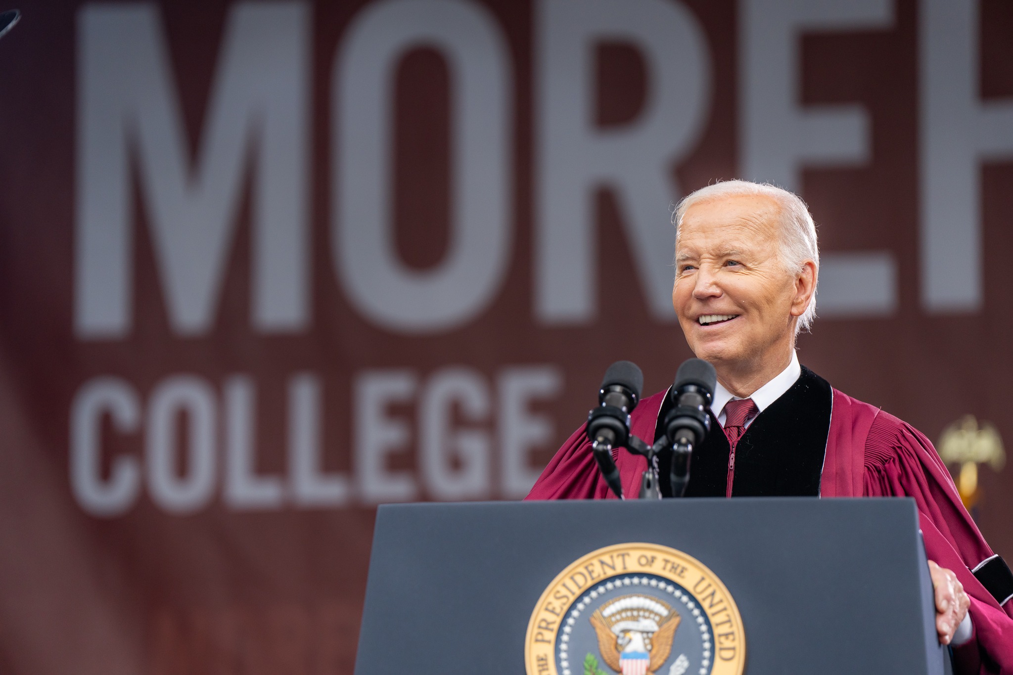 美國總統拜登19日參加喬治亞州亞特蘭大莫豪斯學院畢業典禮，並發表演講。圖/取自President Joe Biden臉書