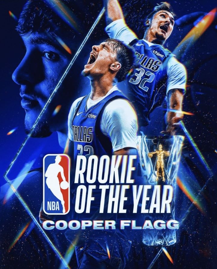   達拉斯前鋒佛萊格，驚險擊敗前杜克大學隊友、現效力夏洛特黃蜂的克努波，成為本季最佳新秀得主。圖/取自NBA IG