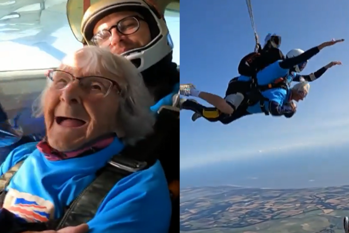 英國阿嬤超狂 高空跳傘慶102歲生日 還開過法拉利狂飆