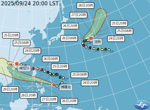 西太平洋海面仍是三颱共舞的狀況。圖/取自中央氣象署