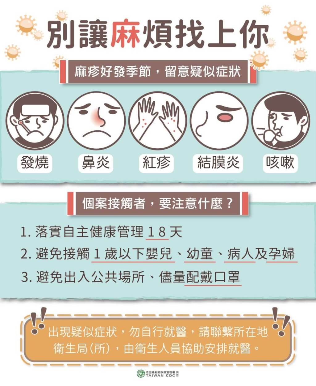 麻疹預防須知。圖/翻攝自疾管署關網