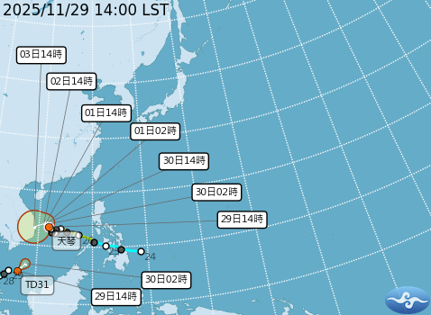天琴颱風預測路徑。圖/取自中央氣象署