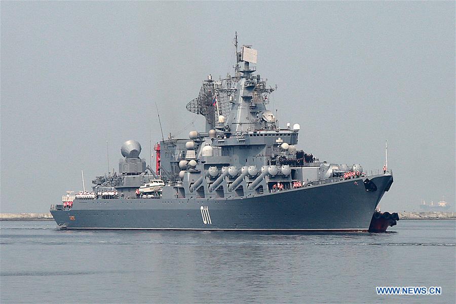 俄軍宣稱，俄羅斯太平洋艦隊巡洋艦瓦良格號進入紅海。圖/取自新華社