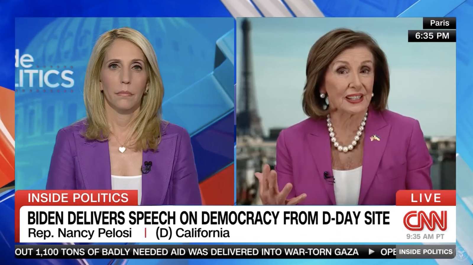 裴洛西告訴CNN記者達納·巴什（左），她認為邀納坦雅胡來國會演講是錯誤的。圖/翻攝自Nancy Pelosi YouTube頻道