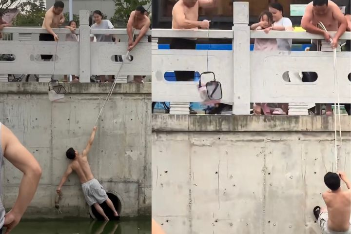 三位無名英雄攜手救狗狗　一場河道救援成了最溫暖的生命教育課
