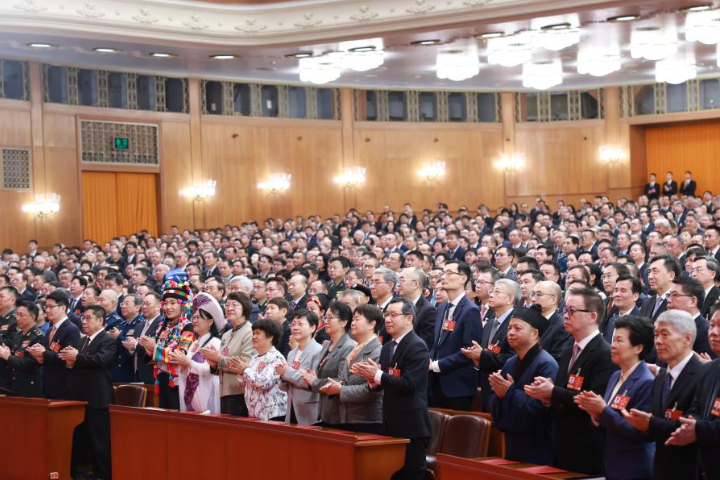 陸方通過的政治決議提到，要堅定不移貫徹一國兩制、堅定不移推進祖國統一大業。圖/取自新華社