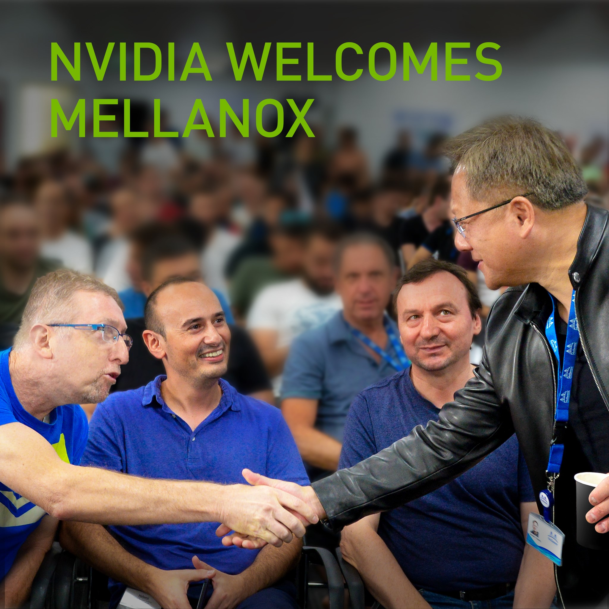 2020年上半年NVIDIA收購以色列的Mellanox科技公司，圖為黃仁勳（右）伸出友誼之手。圖／取自NVIDIA Taiwan FB