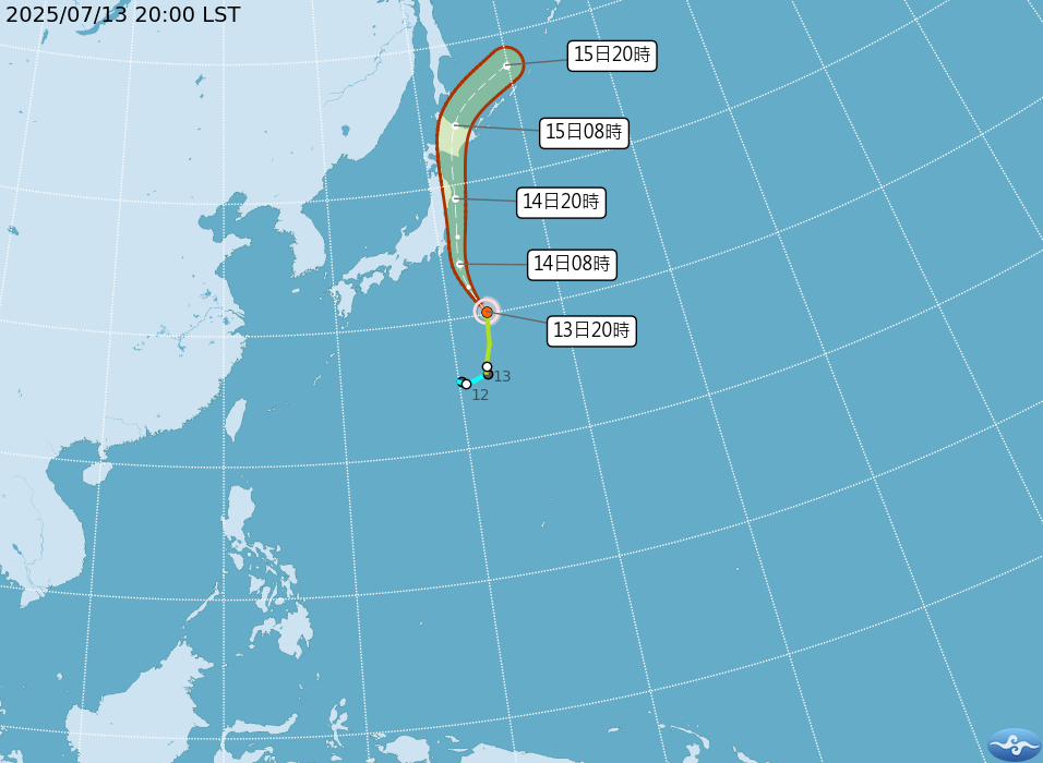 百合颱風行進路線預測。圖/取自中央氣象署