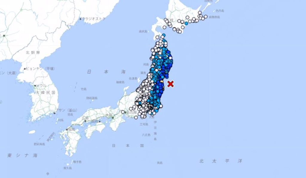 日本福島縣沿海地區4日上午發生芮氏規模6地震。圖／取自日本氣象廳（截圖）