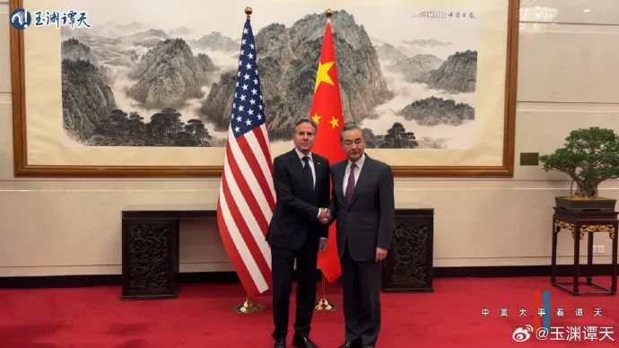 王毅26日上午在北京與美國國務卿布林肯會面。圖/取自玉淵譚天微博