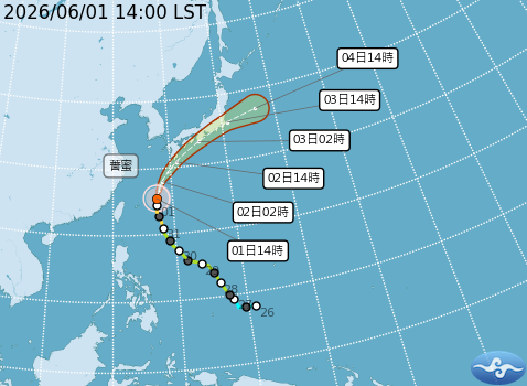 薔蜜颱風預測路徑。圖/取自中央氣象署