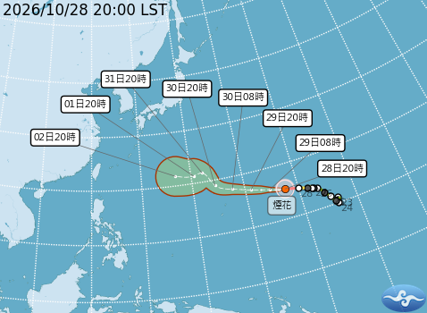 強烈颱風煙花預測路徑。圖/取自中央氣象署