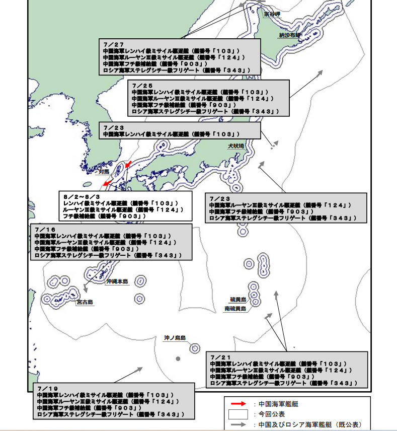 日本防衛省統合幕僚監部公布中共軍艦的航跡圖示。圖／取自日本防衛省統合幕僚監部官網