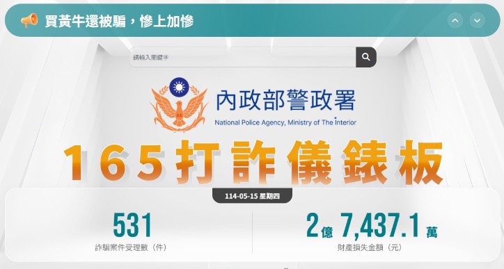 刑事局公布４月份打詐儀表板統計數據。圖/取自打詐儀表板官網