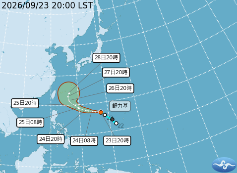 輕度颱風舒立基預測路徑。圖/取自中央氣象署