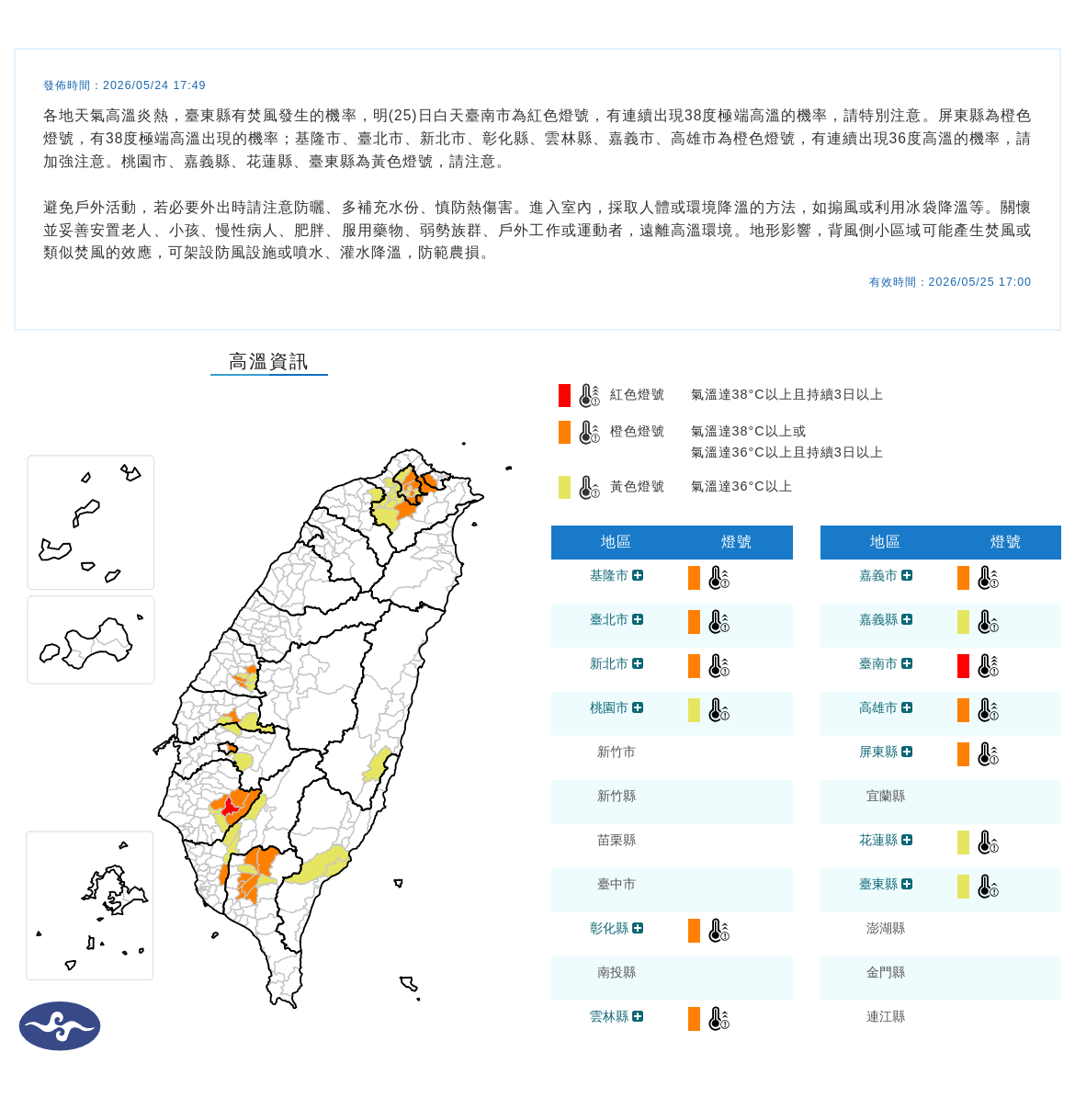 氣象署發布高溫資訊。圖/取自中央氣象署