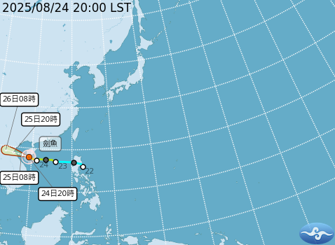 中度颱風劍魚預測路徑。圖/取自中央氣象署