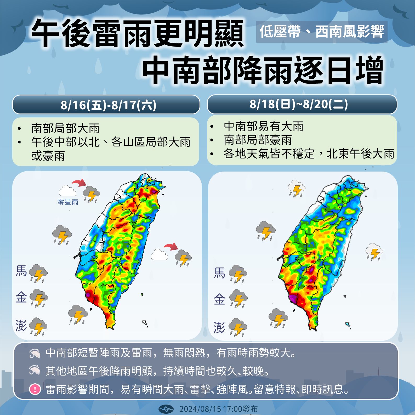 今起5天天氣預測。圖/取自中央氣象署