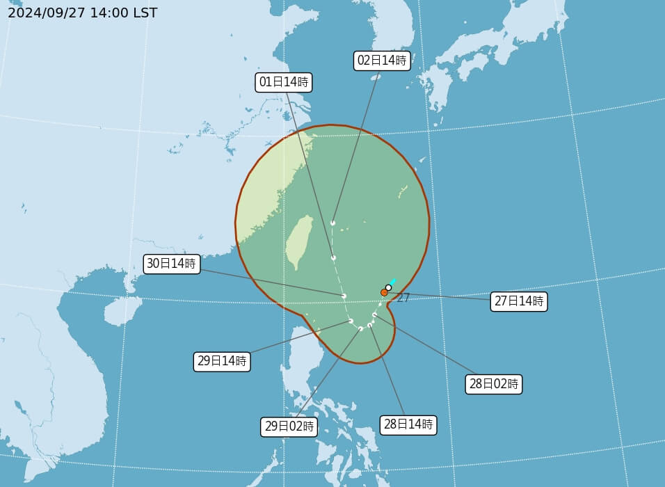 準颱風山陀兒預估路線圖。圖/取自中央氣象署