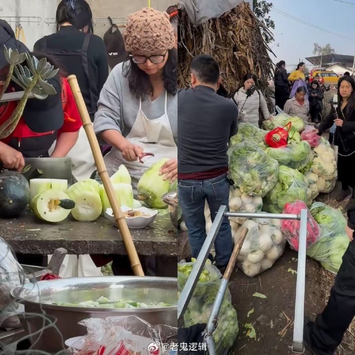 「呆呆」家成功舉辦為期兩天的「刨豬宴」,吸引大量網民與當地民眾幫忙,現場熱鬧非凡。圖/取自老鬼邏輯微博