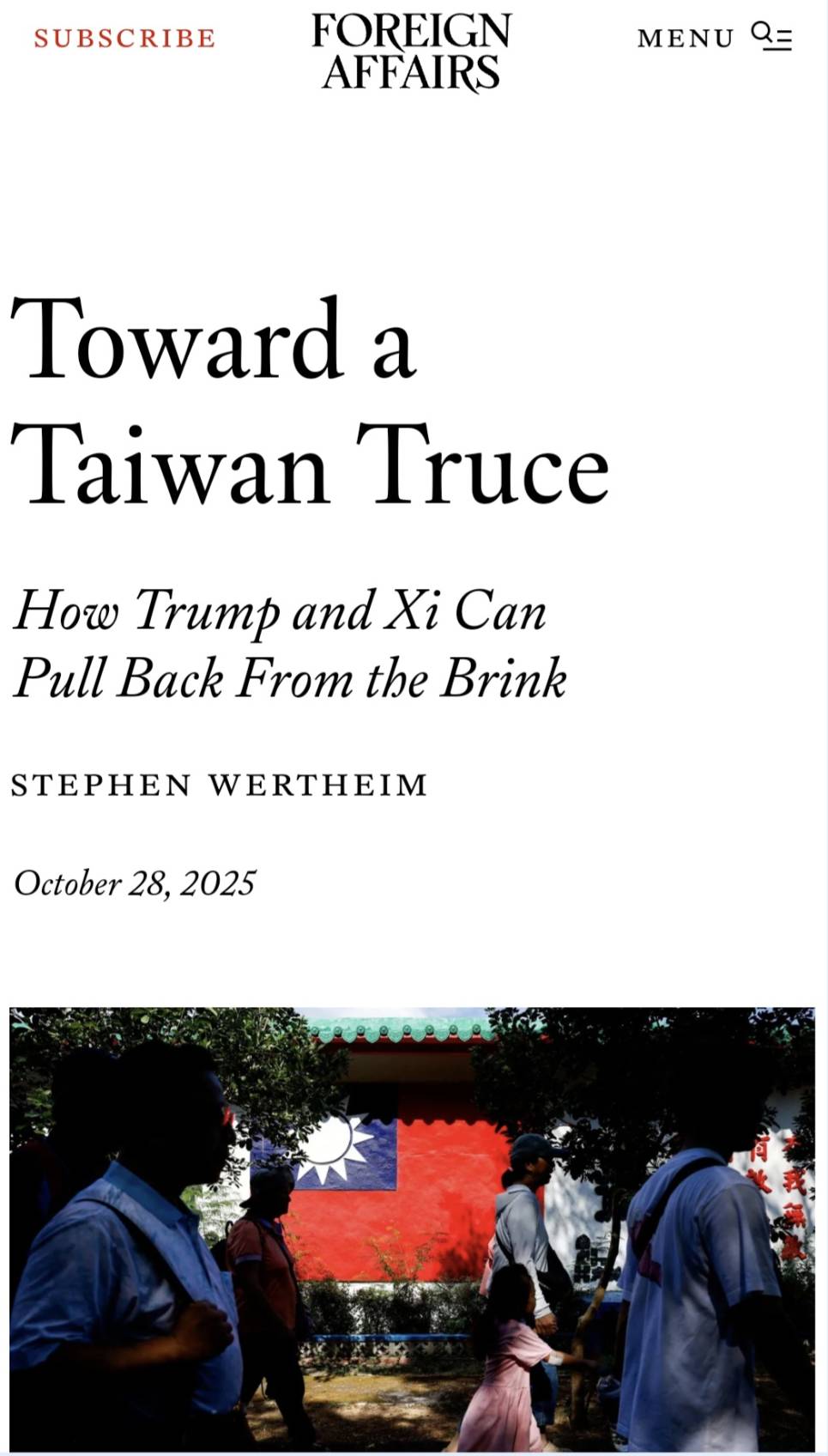 《外交事務》28日再就台海議題發聲。圖/截自外交事務官網