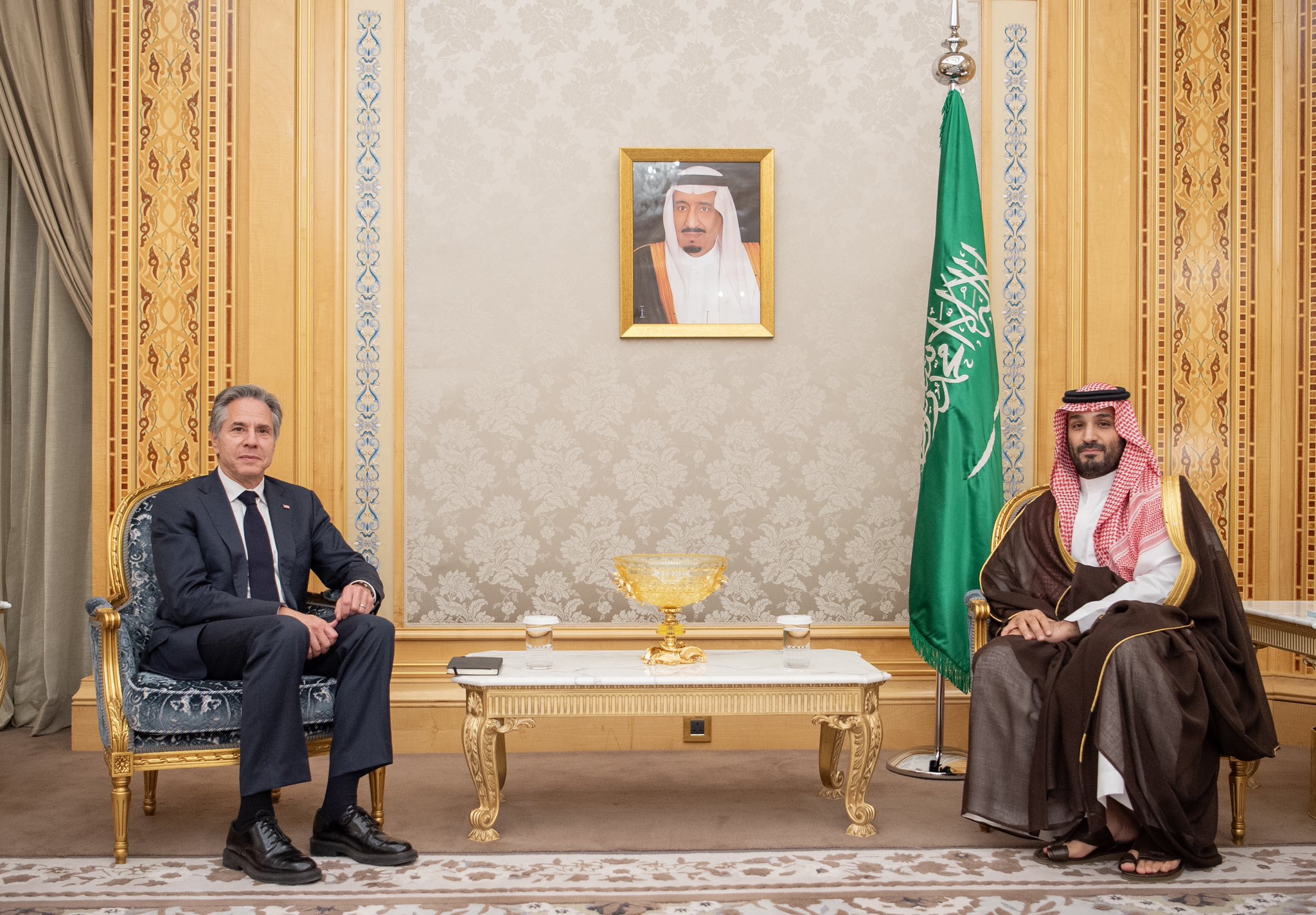 布林肯上月底與沙烏地阿拉伯王儲薩勒曼在利雅德會面，布林肯此行目標之一是敲定美沙協議。圖/取自Secretary Antony Blinken  @SecBlinken
