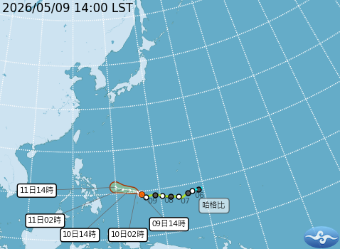 輕度颱風哈格比預測路徑。圖/取自中央氣象署