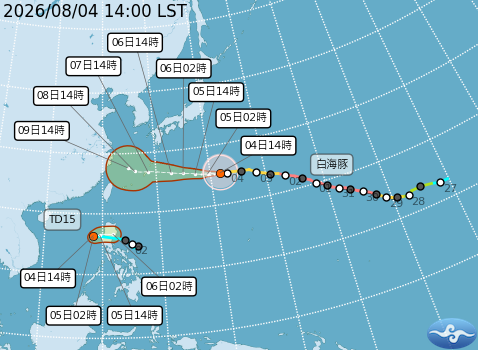 白海豚颱風預測路徑。圖/取自中央氣象署
