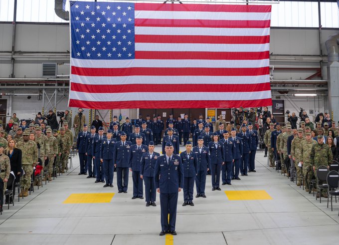 美媒報導，多個美軍駐歐基地提升警戒。圖為去年在德國拉姆施泰因空軍基地舉行的美國太空軍成軍儀式。取自U.S. Air Force網站