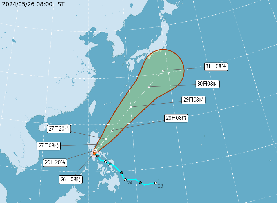 今年第1號颱風艾維尼26日上午8時生成。圖/取自氣象署官網