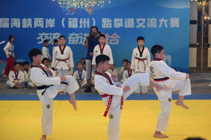 比賽現場，兩岸青少年身著道服，以整齊劃一的品勢動作展現扎實基本功，並將武道精神與禮儀文化充分體現。圖/青年薈組委會提供