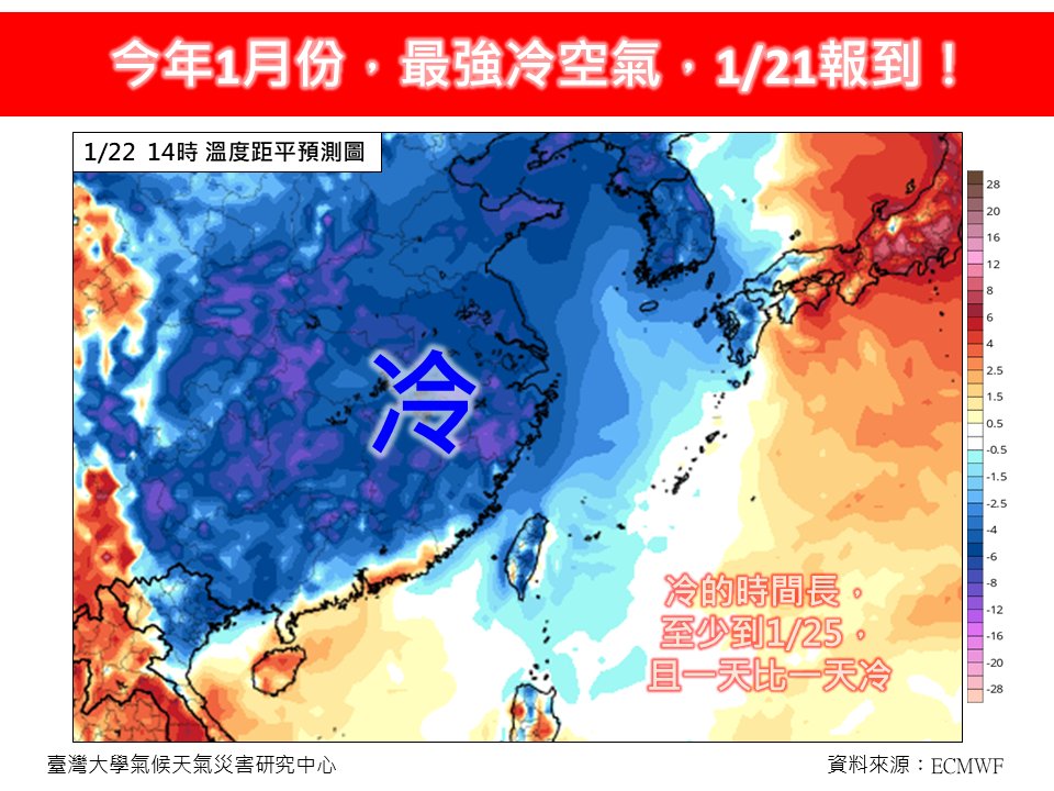 下周日有1月最強冷空氣報到。圖/取自《臉書》「林老師氣象站」粉專
