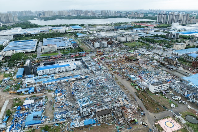 圖為湖北省黃岡市黃州區７日拍攝的受災現場。圖／取自新華社