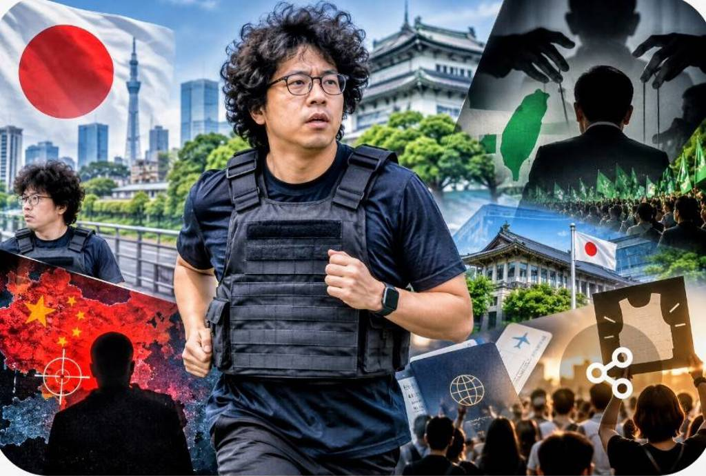 沈伯洋穿防彈衣赴日慢跑，考量人身安全為何公開演出？在東京穿防彈衣卻批評台北治安能夠服眾？還是刻意製造的恐慌劇本？（圖／台灣國際戰略學會提供）